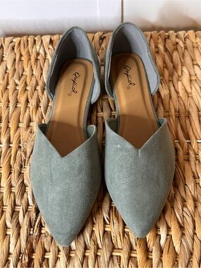 Qupid Sage Green Pointed D'Orsay Flats